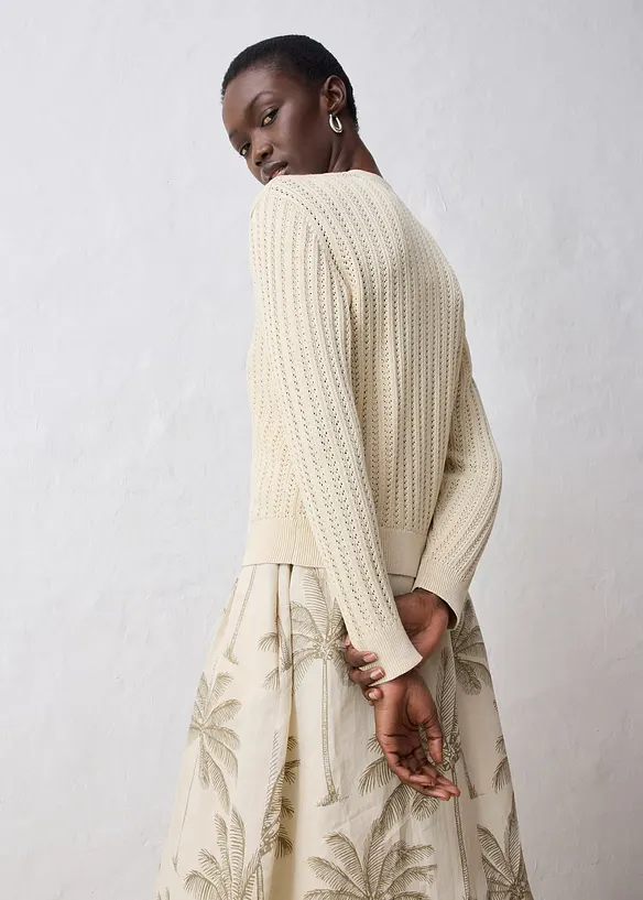 Cardigan traforato in misto lino, bonprix