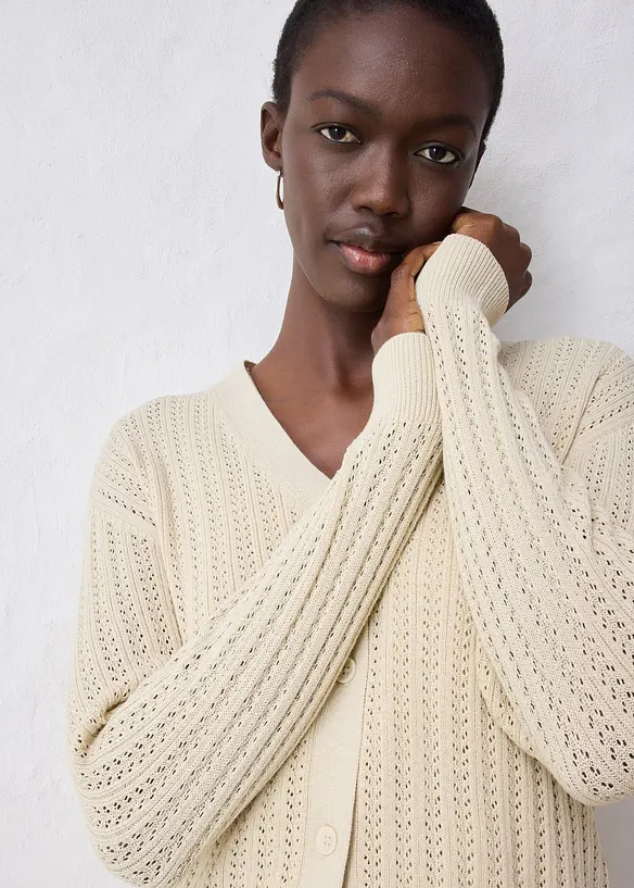 Cardigan traforato in misto lino, bonprix