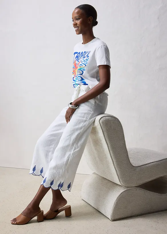 Pantaloni culotte in puro lino con cintura (set 2 pezzi), bonprix