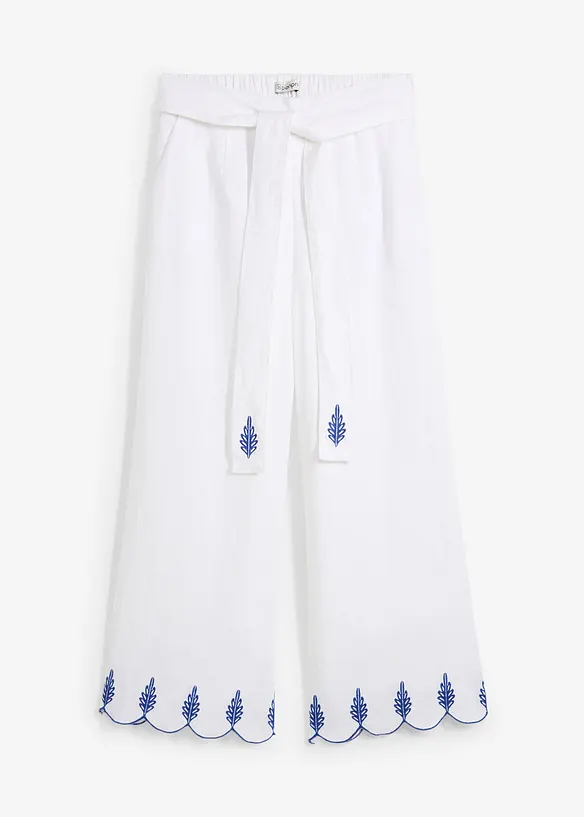 Pantaloni culotte in puro lino con cintura (set 2 pezzi), bonprix