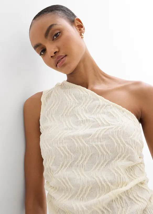 Top monospalla con effetto strutturato, bonprix