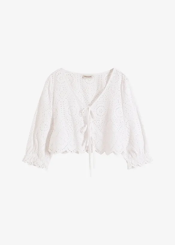 Blusa con ricamo traforato e maniche a sbuffo, bonprix