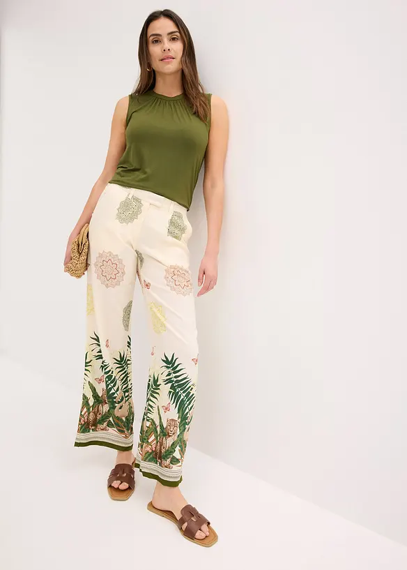 Pantaloni larghi in viscosa con stampa a fondo gamba, bonprix