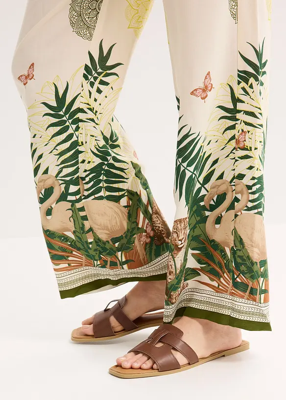 Pantaloni larghi in viscosa con stampa a fondo gamba, bonprix