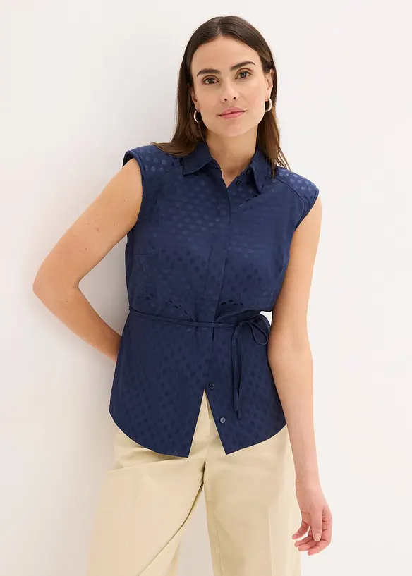 Blusa in satin con laccetti da annodare, bonprix