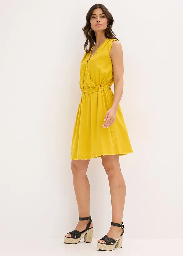 Abito misto cotone con frange, bonprix