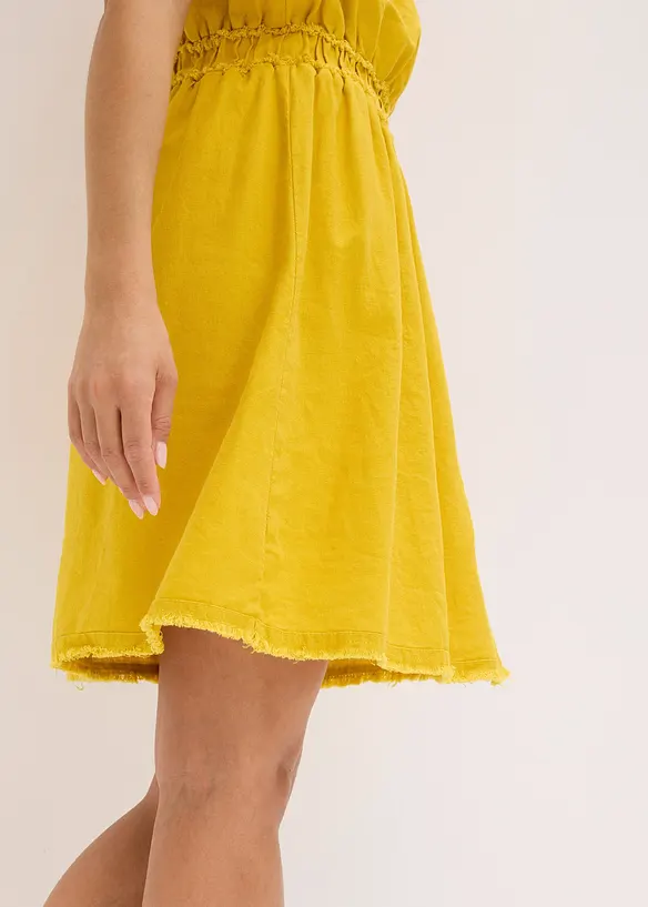 Abito misto cotone con frange, bonprix