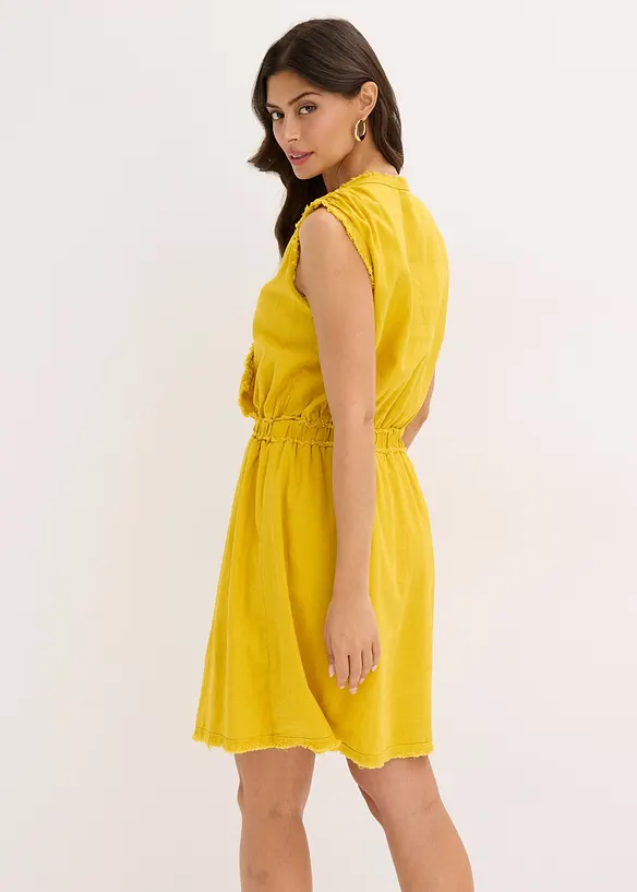 Abito misto cotone con frange, bonprix
