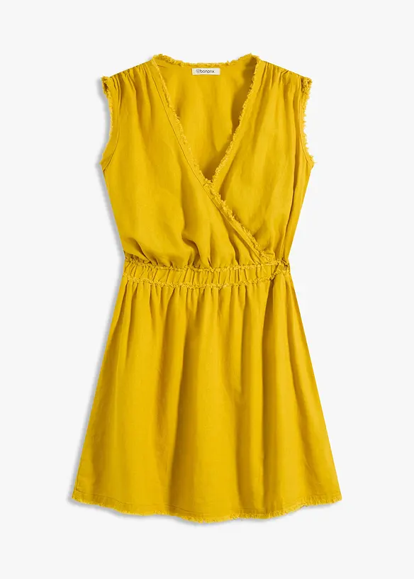 Abito misto cotone con frange, bonprix