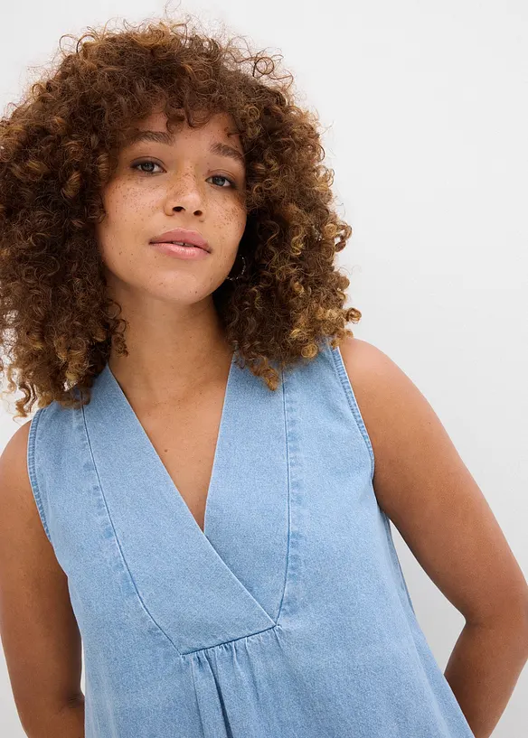 Blusa smanicata in denim, bonprix