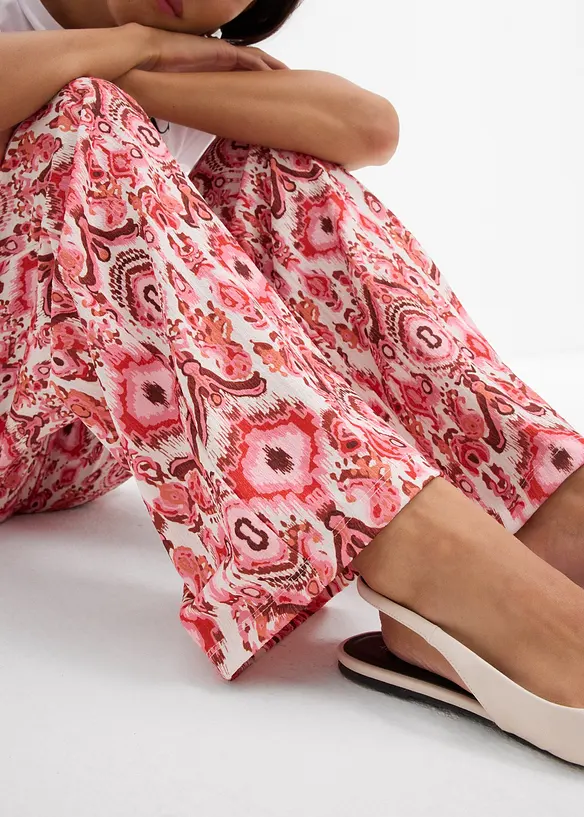 Pantaloni con elastico in vita in crêpe operato, bonprix