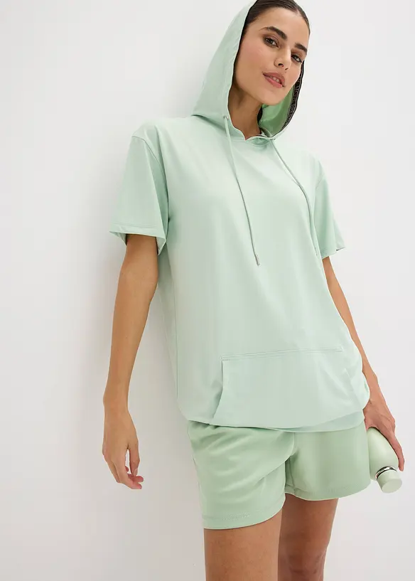 T-shirt oversize per sport con cappuccio, ad asciugatura rapida, bonprix