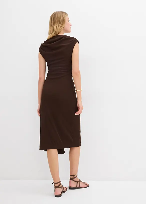 Abito midi drappeggiato con effetto a coste, bonprix