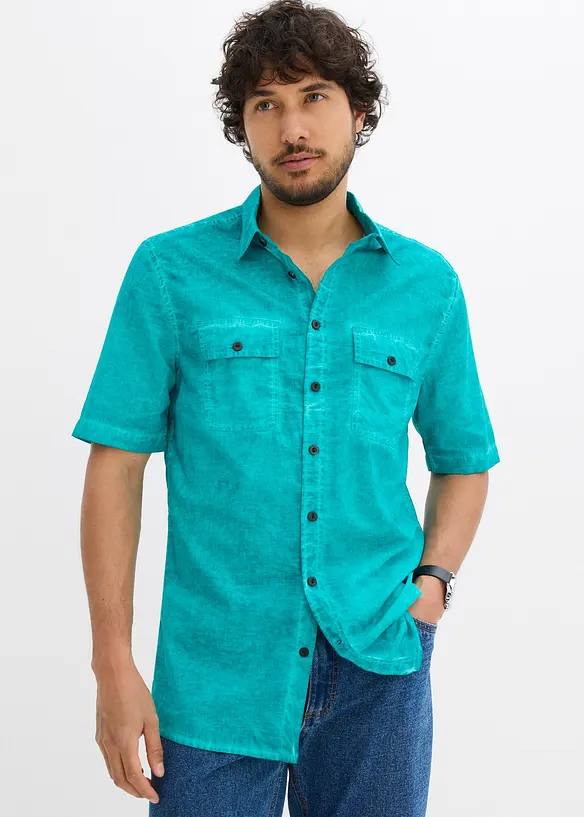 Camicia effetto lavato a maniche corte, bonprix