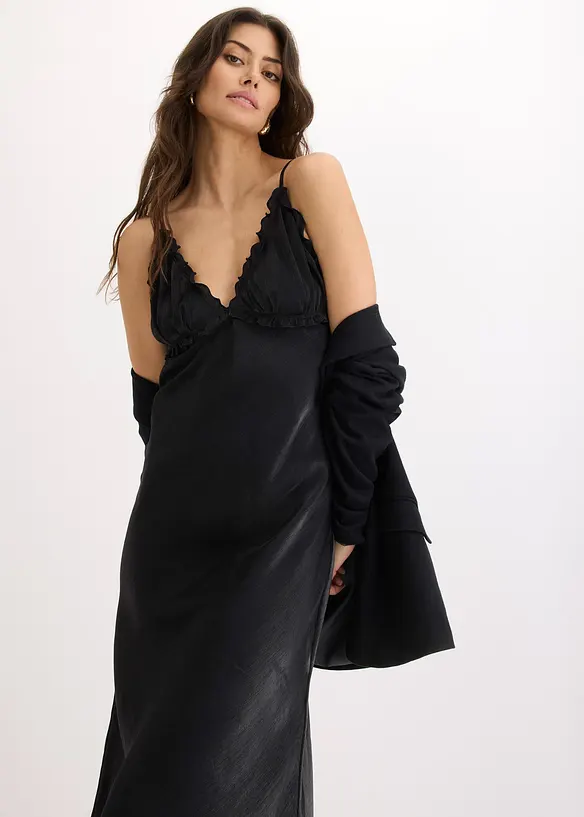 Abito lungo in satin fluente, bonprix