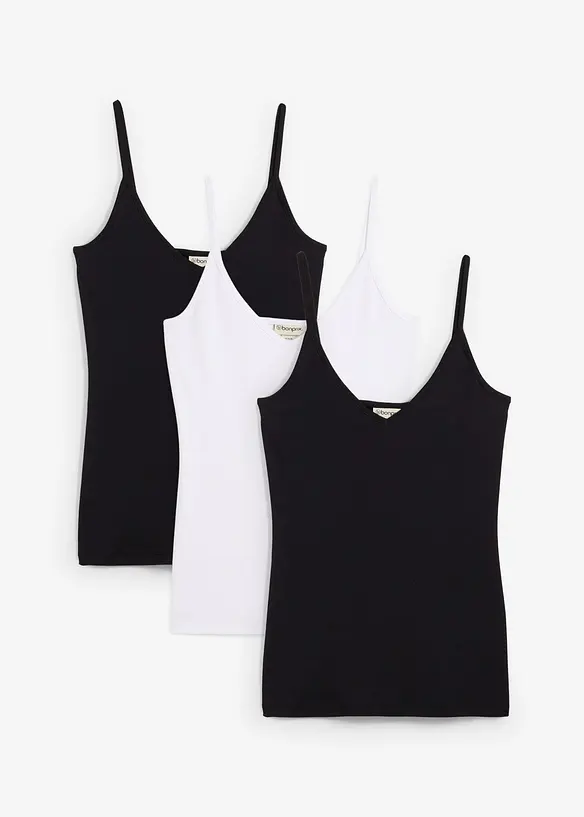 Top con spalline sottili in puro cotone (pacco da 3), bonprix