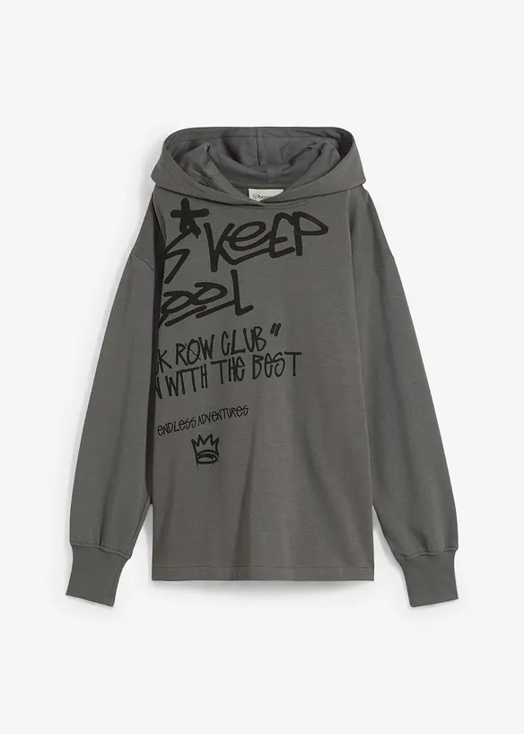 Felpa con cappuccio in puro cotone biologico con stampa graffiti, bonprix
