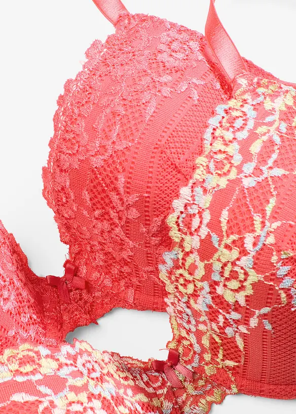 Reggiseno con coppe preformate e pizzo colorato (pacco da 2), bonprix