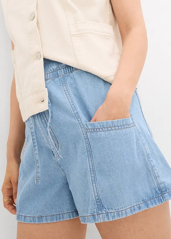 Shorts in jeans con comodo elastico, vita alta, bonprix