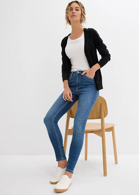 Jeans skinny elasticizzati cropped, a vita media, bonprix