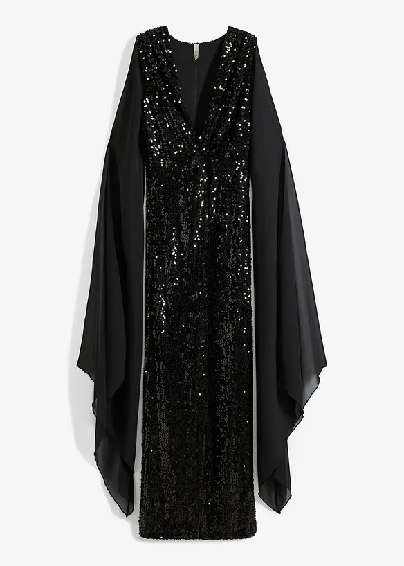 Abito con paillettes e maniche lunghe in chiffon, bonprix