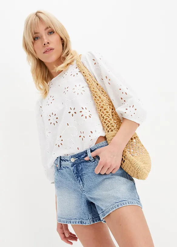 Shorts di jeans elasticizzati, a vita media, bonprix