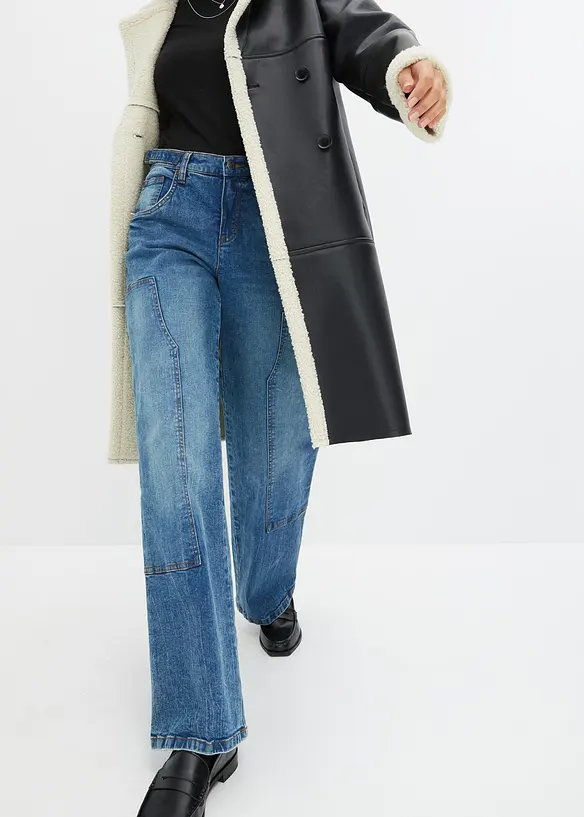 Jeans wide leg, vita media, bonprix