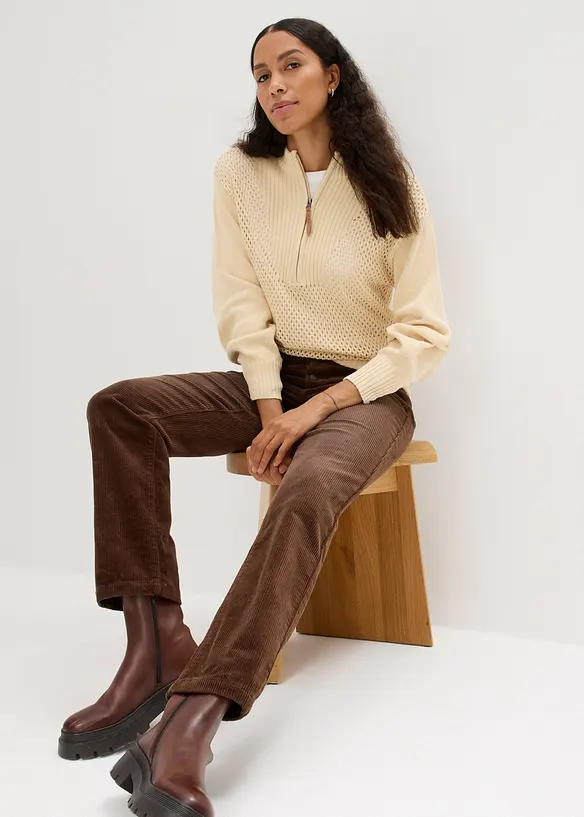 Pantaloni di velluto a coste elasticizzati, straight, bonprix