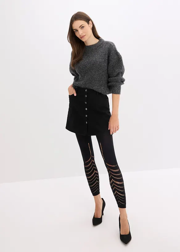 Leggings con comoda fascia in vita e ricamo traforato, 80 DEN, bonprix