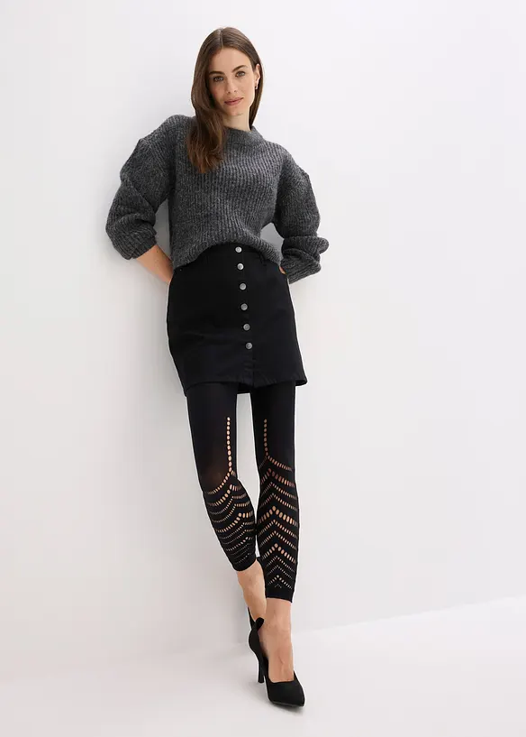 Leggings con comoda fascia in vita e ricamo traforato, 80 DEN, bonprix