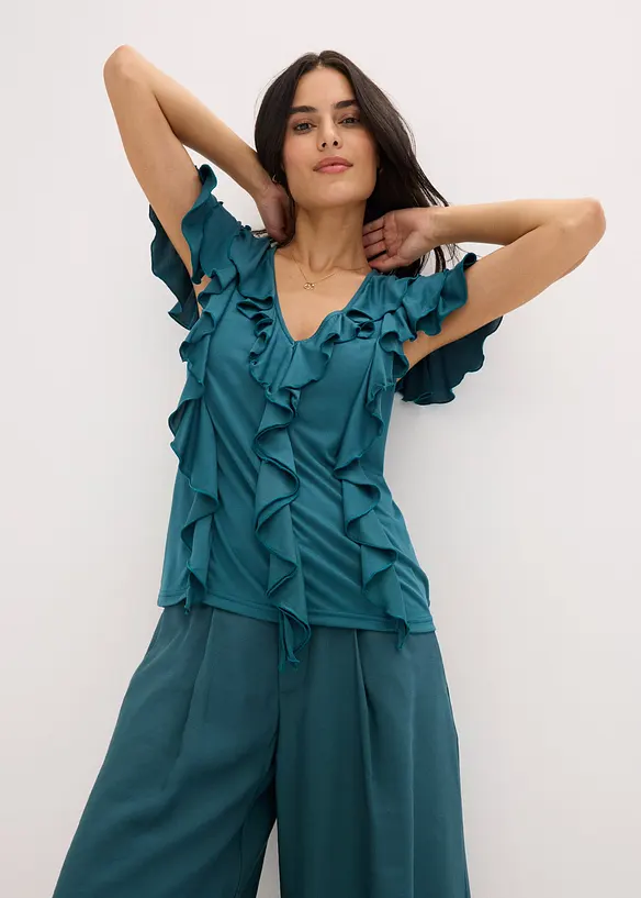 Maglia con volant in misto modal morbido, bonprix