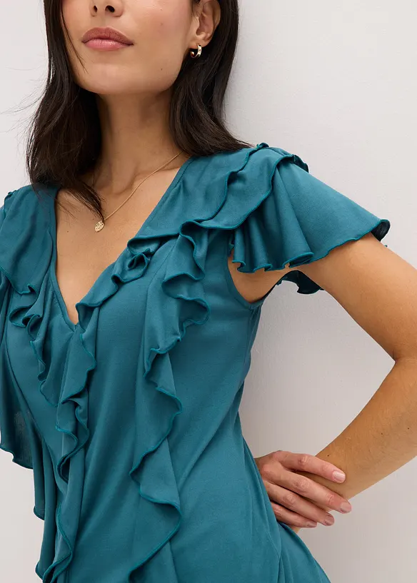 Maglia con volant in misto modal morbido, bonprix