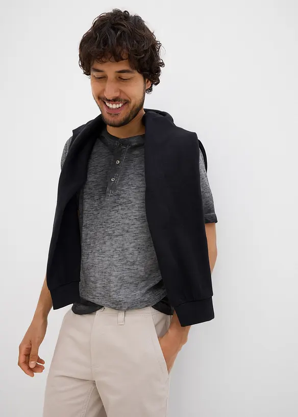 Maglia serafino a maniche corte in puro cotone biologico effetto lavato, bonprix