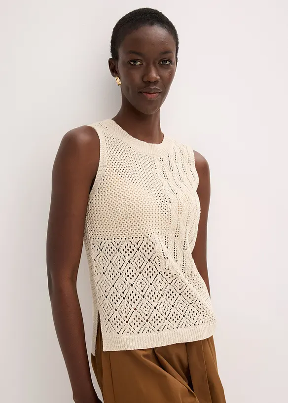 Top in maglia traforata con fili metallizzati, bonprix