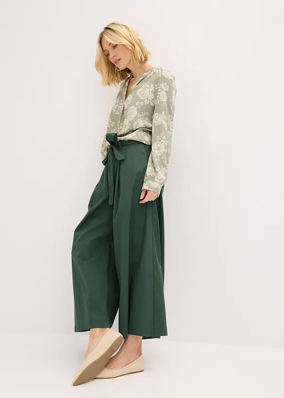 Pantaloni in popeline di cotone e cintura (set 2 pezzi), bonprix