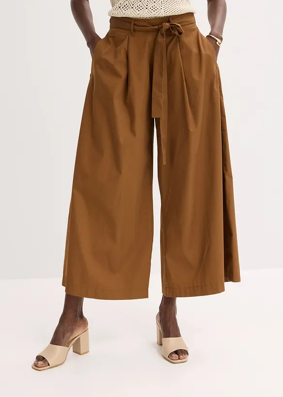 Pantaloni in popeline di cotone e cintura (set 2 pezzi), bonprix