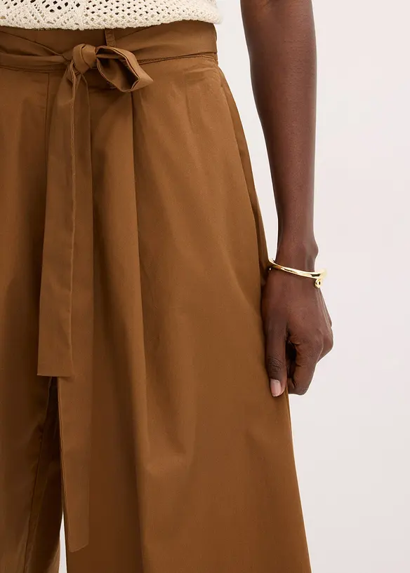 Pantaloni in popeline di cotone e cintura (set 2 pezzi), bonprix