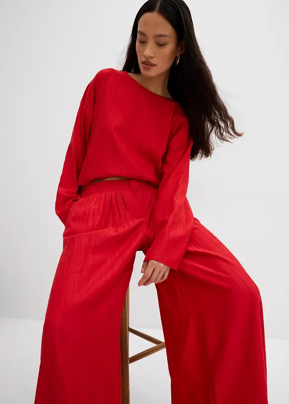 Pantaloni a palazzo in misto viscosa strutturato effetto crinkle, bonprix