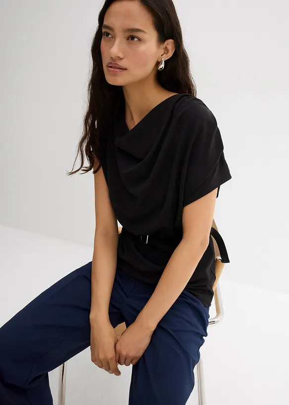 Top in crêpe strutturato con arricciatura alle spalle, bonprix