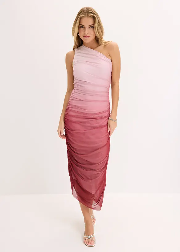 Abito monospalla con inserto in mesh, bonprix