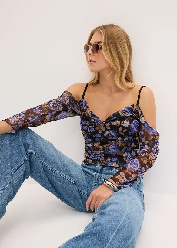 Maglia a spalle scoperte in mesh leggero, bonprix