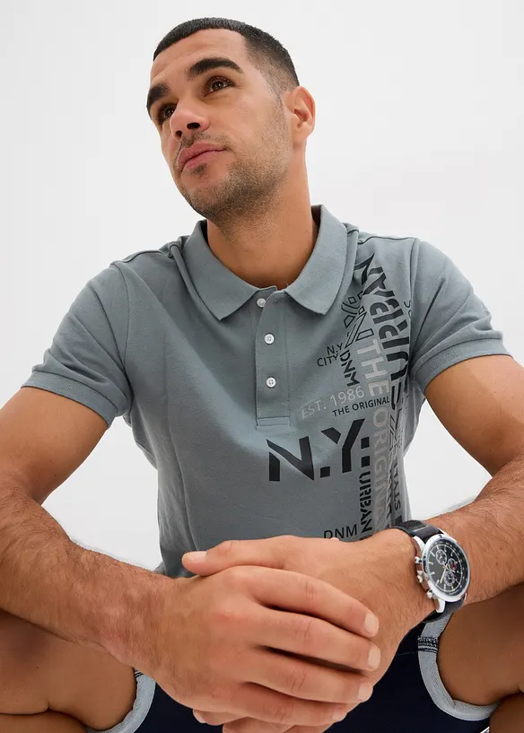 Polo a maniche corte in piquet di puro cotone, slim fit, bonprix