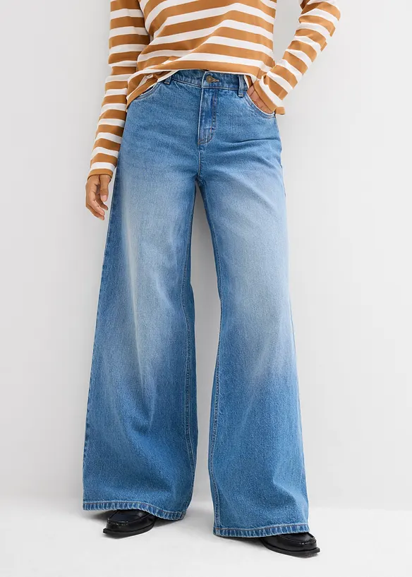 Jeans wide leg, vita media, bonprix