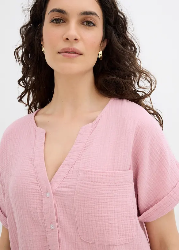 Blusa a maniche corte in mussola, bonprix