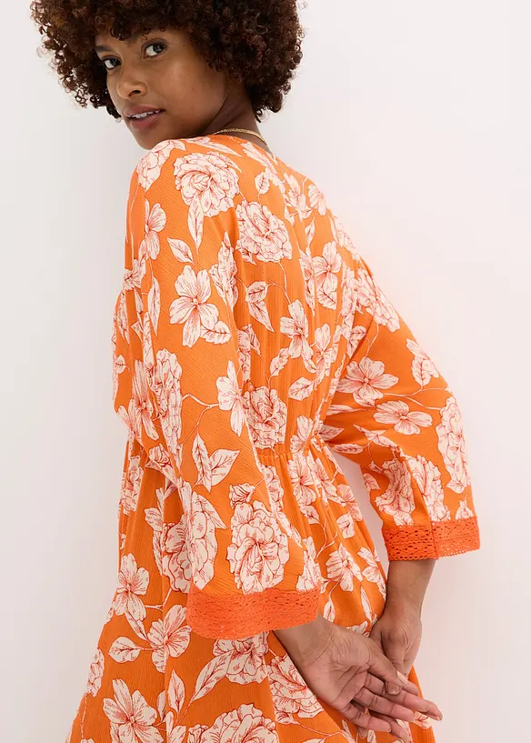 Abito tunica con pizzo in viscosa strutturata, bonprix