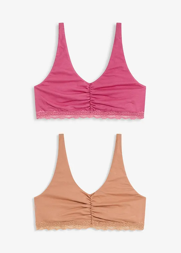 Bralette con cotone e pizzo (pacco da 2), bonprix