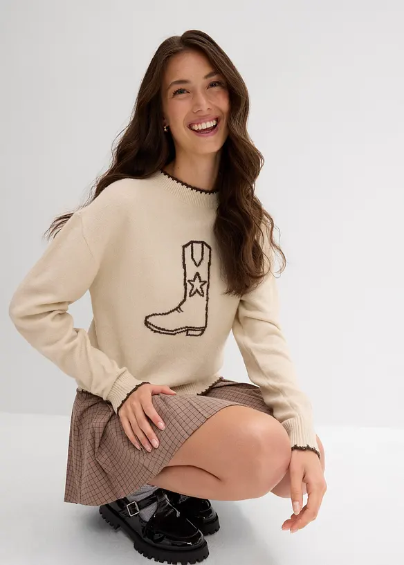 Maglione in filato fine con spalle scese, bonprix