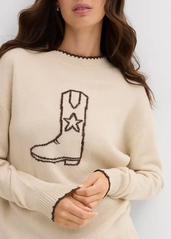 Maglione in filato fine con spalle scese, bonprix