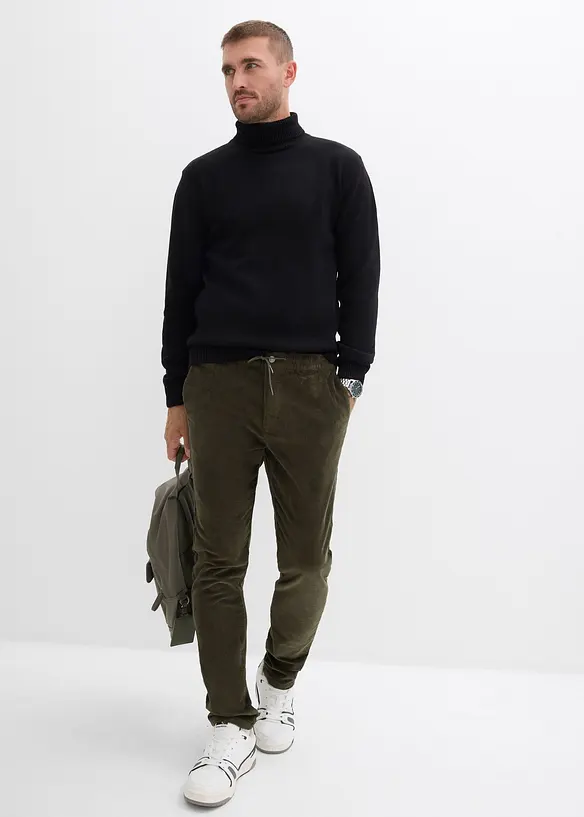 Pantaloni elasticizzati di velluto con elastico in vita, regular fit, bonprix