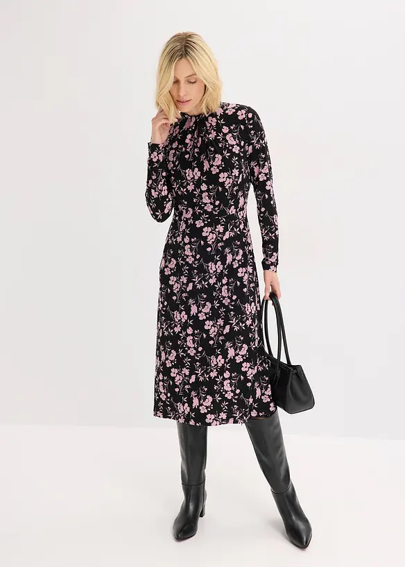 Abito midi con colletto dritto, bonprix